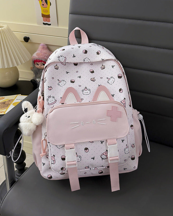 Cute Cat-Ear Patterned School Backpack