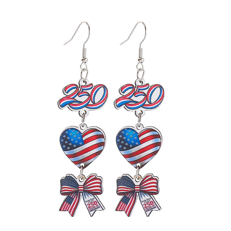 Women's nan patriotic triple-charm dangly novelty earrings with cowboy hat heart bow Kalsten