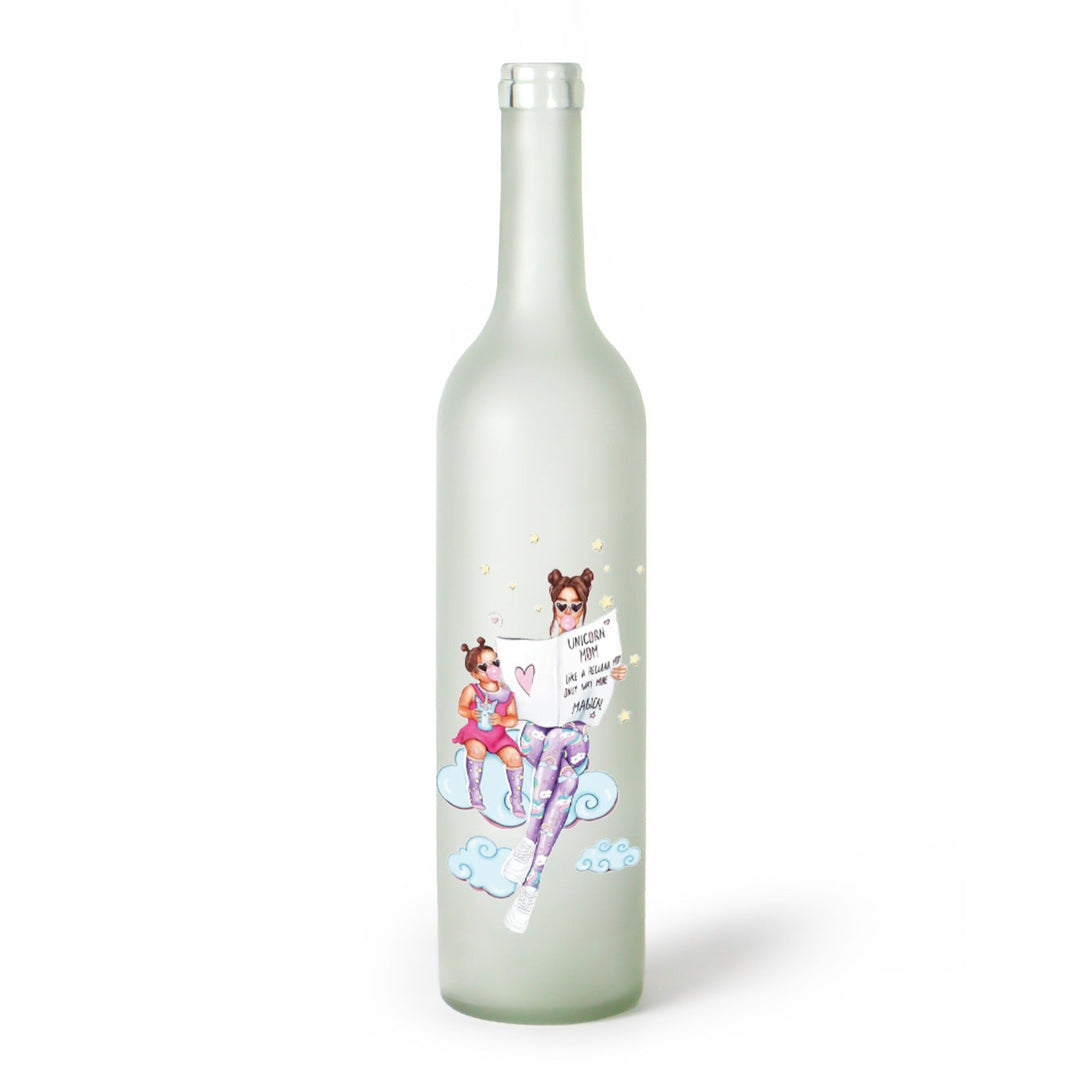 Decorative Frosted Glass Bottle Vase With Fashion Collage Decal