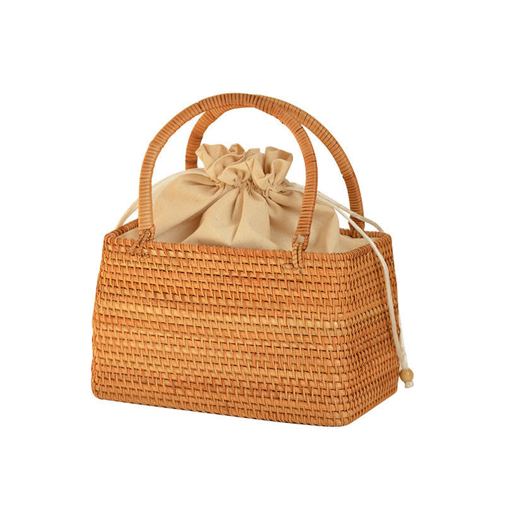 Ladies Handcrafted Basket Bag with Leather Handles Kalsten