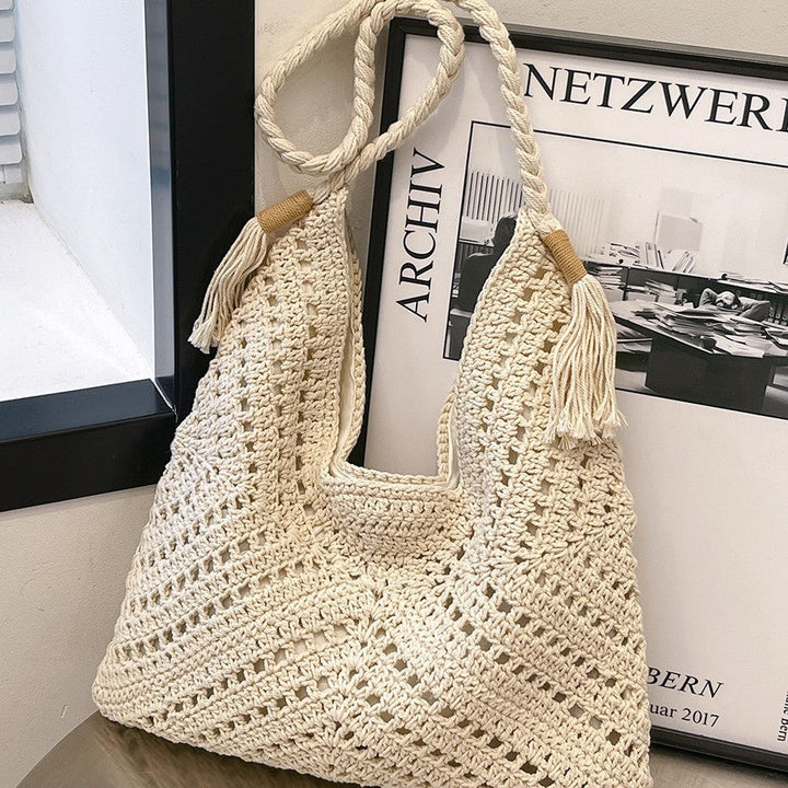 Hand-knotted shoulder bag with tassels and spacious interior Kalsten
