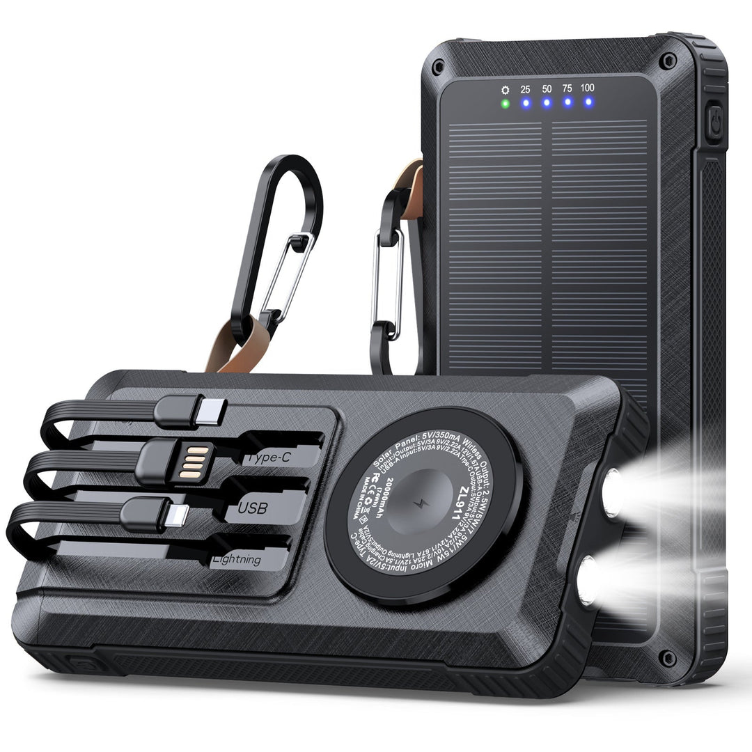 Solar Powerbank with Multifunctional LED Light and Integrated Charging Cable Kalsten