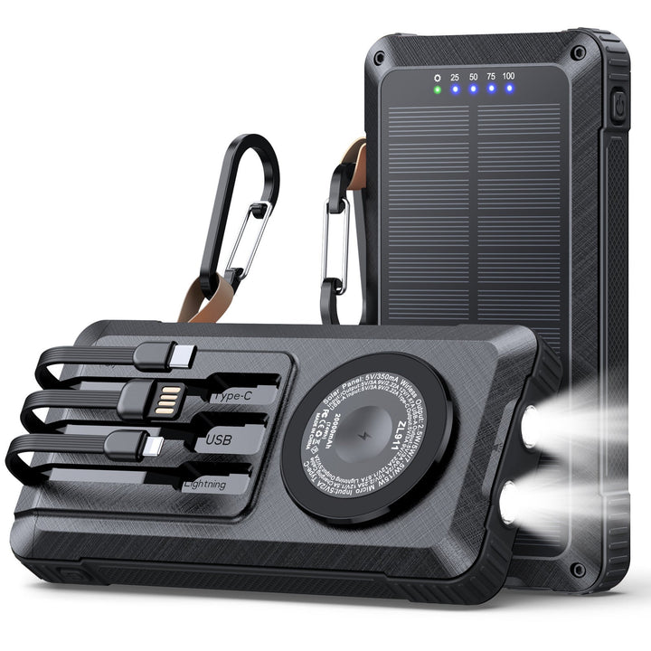 Solar Powerbank with Multifunctional LED Light and Integrated Charging Cable Kalsten