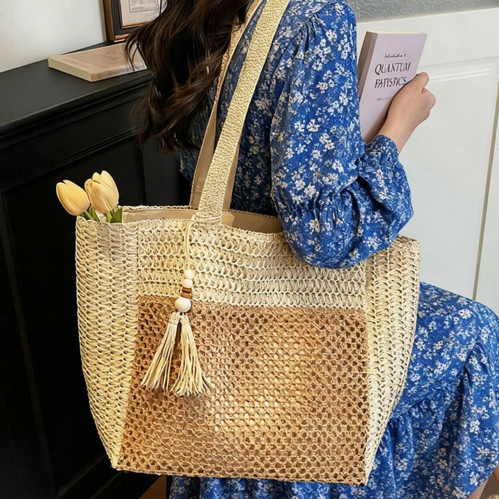 Handcrafted straw bag with tassels Kalsten