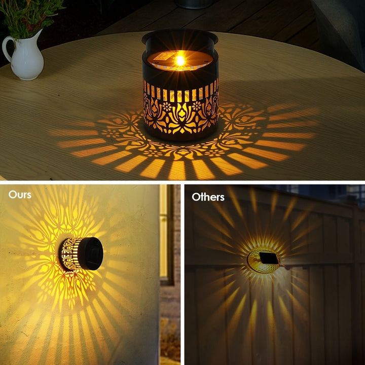 Decorative Solar-Powered Metal Lantern With Geometric Cutout And Warm LED Candle Effect Kalsten