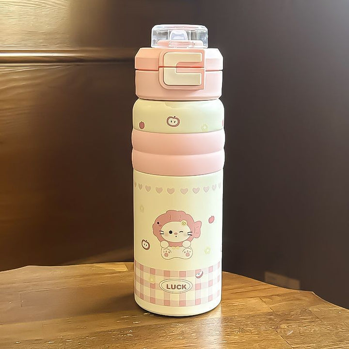 Women's Insulated Water Bottle with Safe Flip Lid and Cute Dog Motif Kalsten