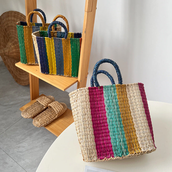 Women's versatile and handcrafted tote bag made of colorful seagrass Kalsten