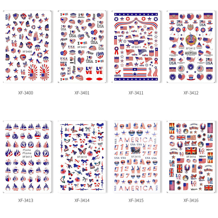 Women's nan patriotic USA themed nail art decal sticker sheets Kalsten
