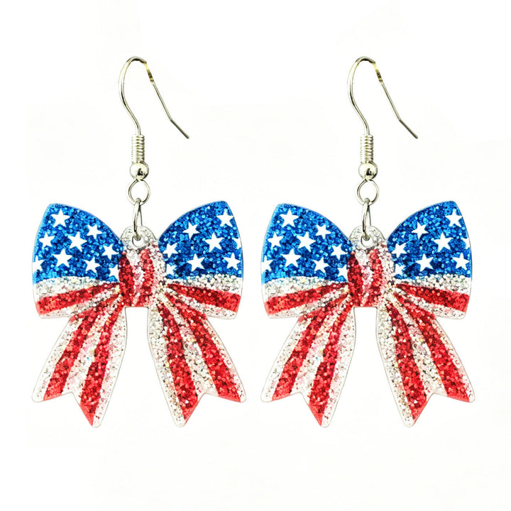 Ladies nan glittering bow earrings with stud closure and star stripe motif Kalsten