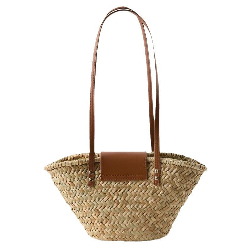 Handcrafted basket bag with leather flap Kalsten