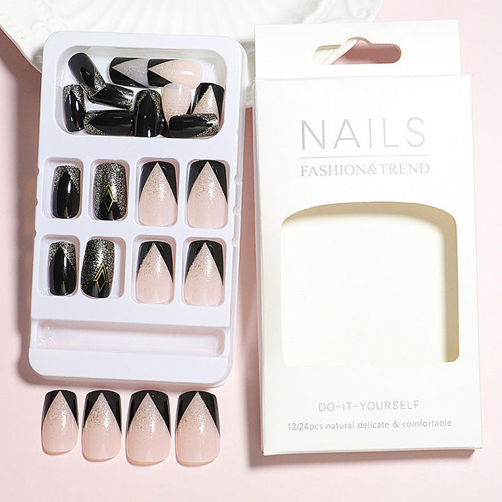 Elegant Press-On Nail Art Set with Geometric Design Kalsten