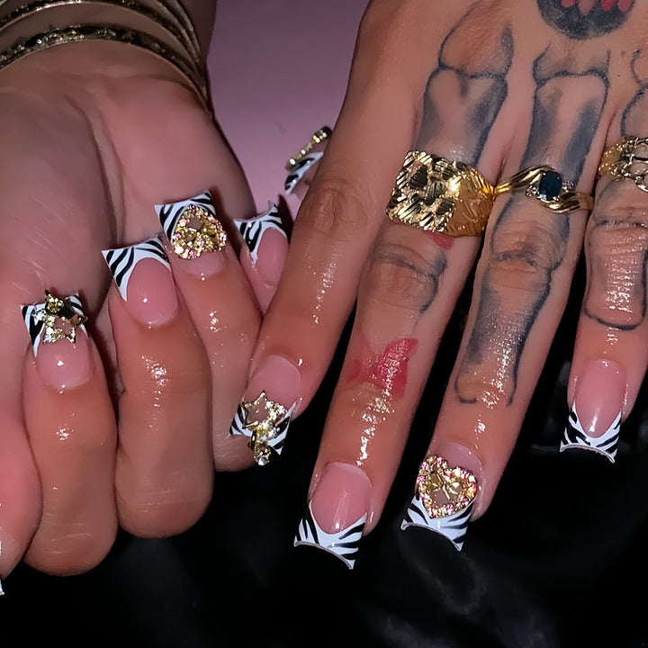 Decorative Rhinestone and Zebra Pattern Press-On Nails Kalsten