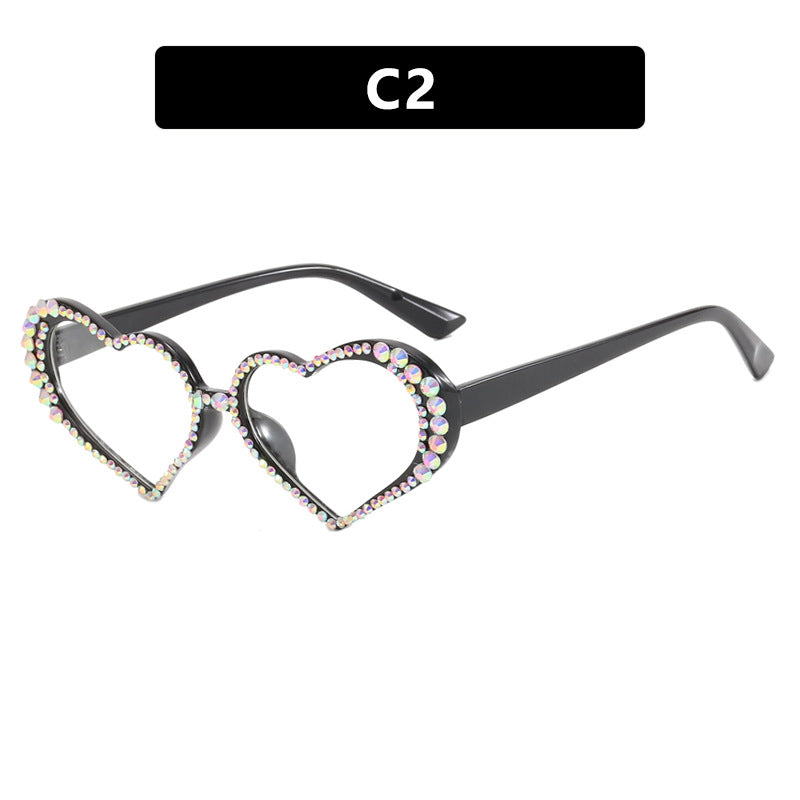 Women's Heart-Shaped Sunglasses with Rhinestone-Embellished Frame Kalsten