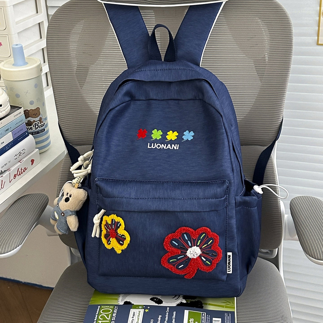 Embroidered Floral Design School Backpack