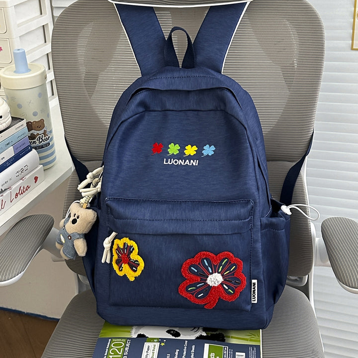 Embroidered Floral Design School Backpack
