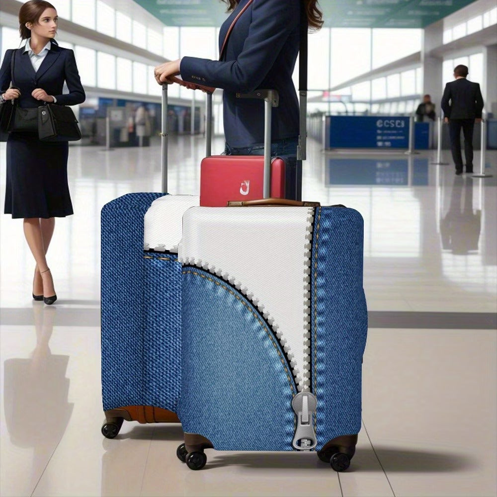 Unisex non-elastic luggage cover in zipper look with jeans structure and robust stretch fit for trolley Kalsten