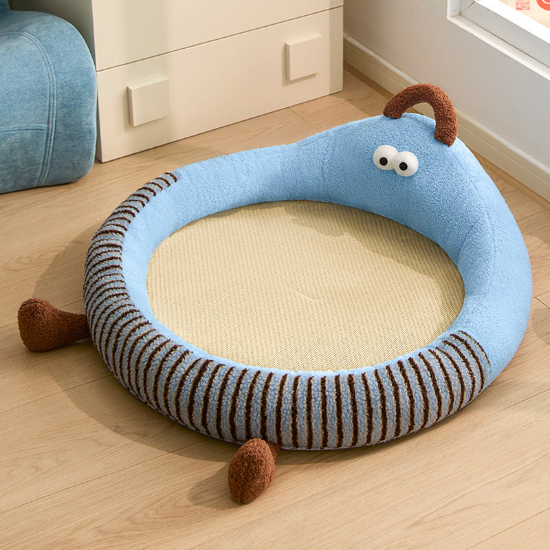 Unisex nan round padded cat and small dog bed with raised edge and sisal sleeping area Kalsten