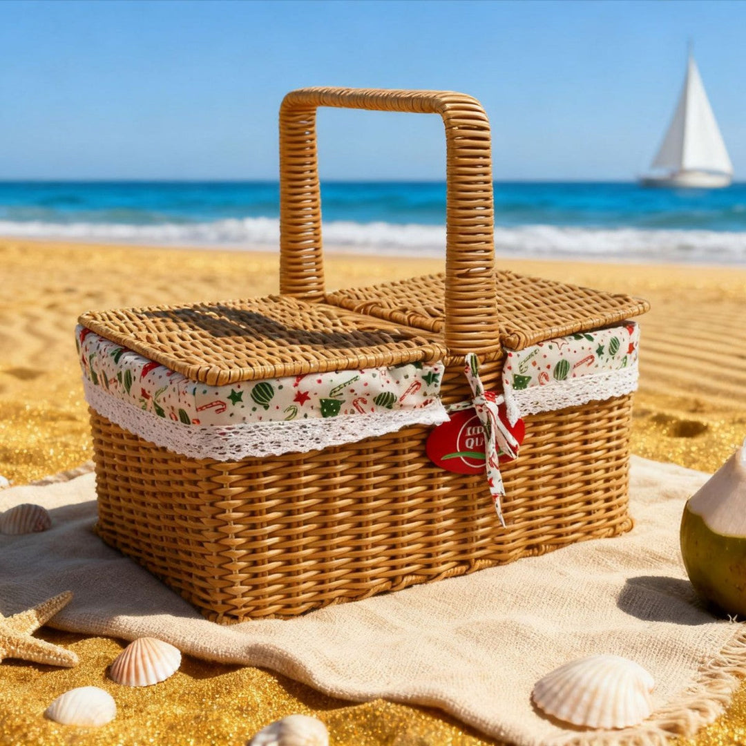 Ladies picnic basket with elegant fabric cover and practical carrying handles Kalsten