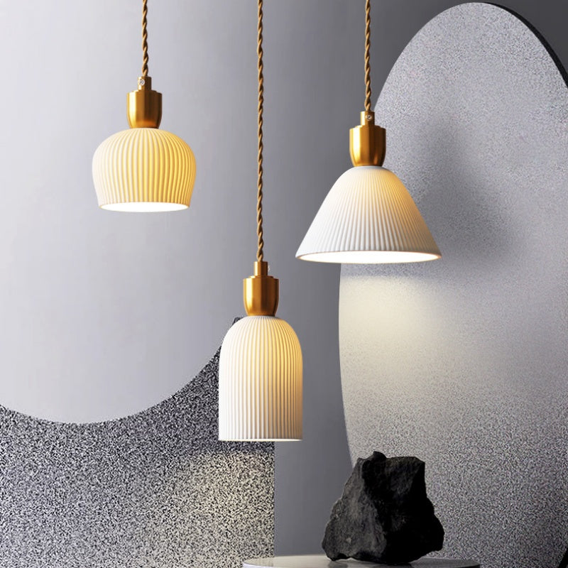 Retro Pleated Ceramic Brass Cocoon Pendant Lamp | Kalsten