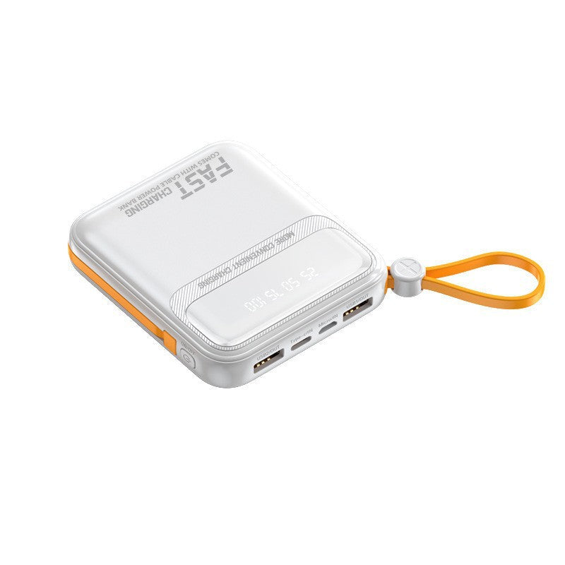 Compact power bank with integrated cable management and digital charge level display Kalsten