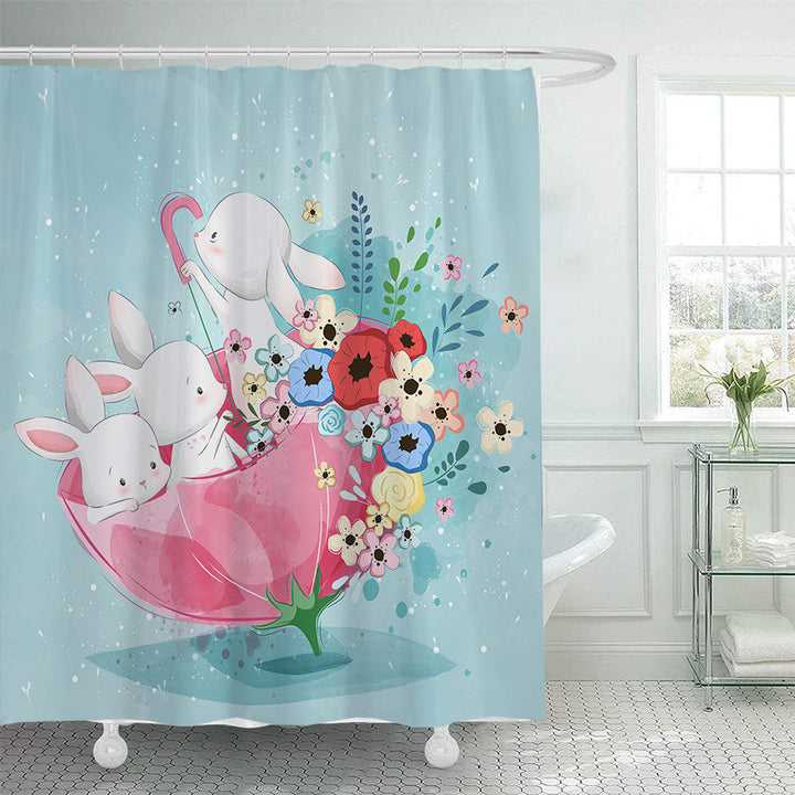 Whimsical Bunny Print Shower Curtain Kalsten