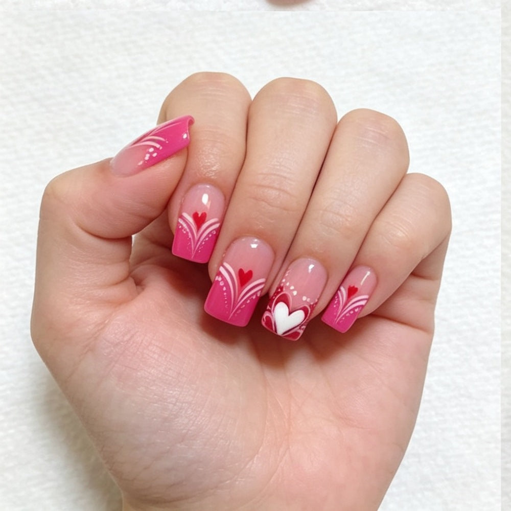 Artificial nails with romantic heart and flower pattern Kalsten