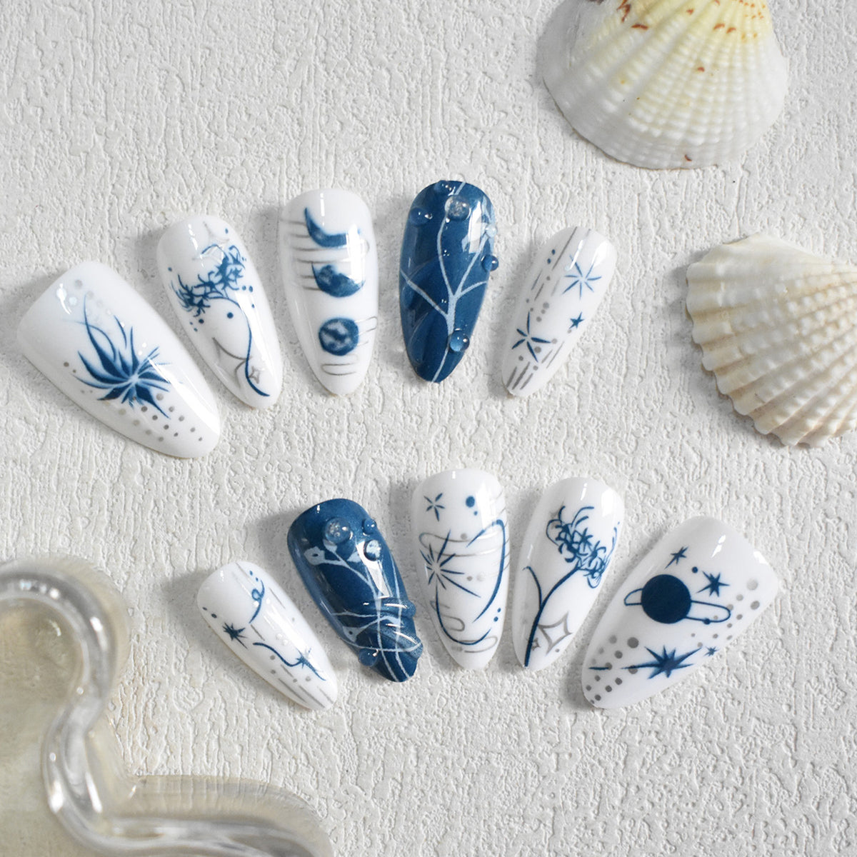 Artistic Long Stiletto Press-On Nails with Decorative Accents Acalora