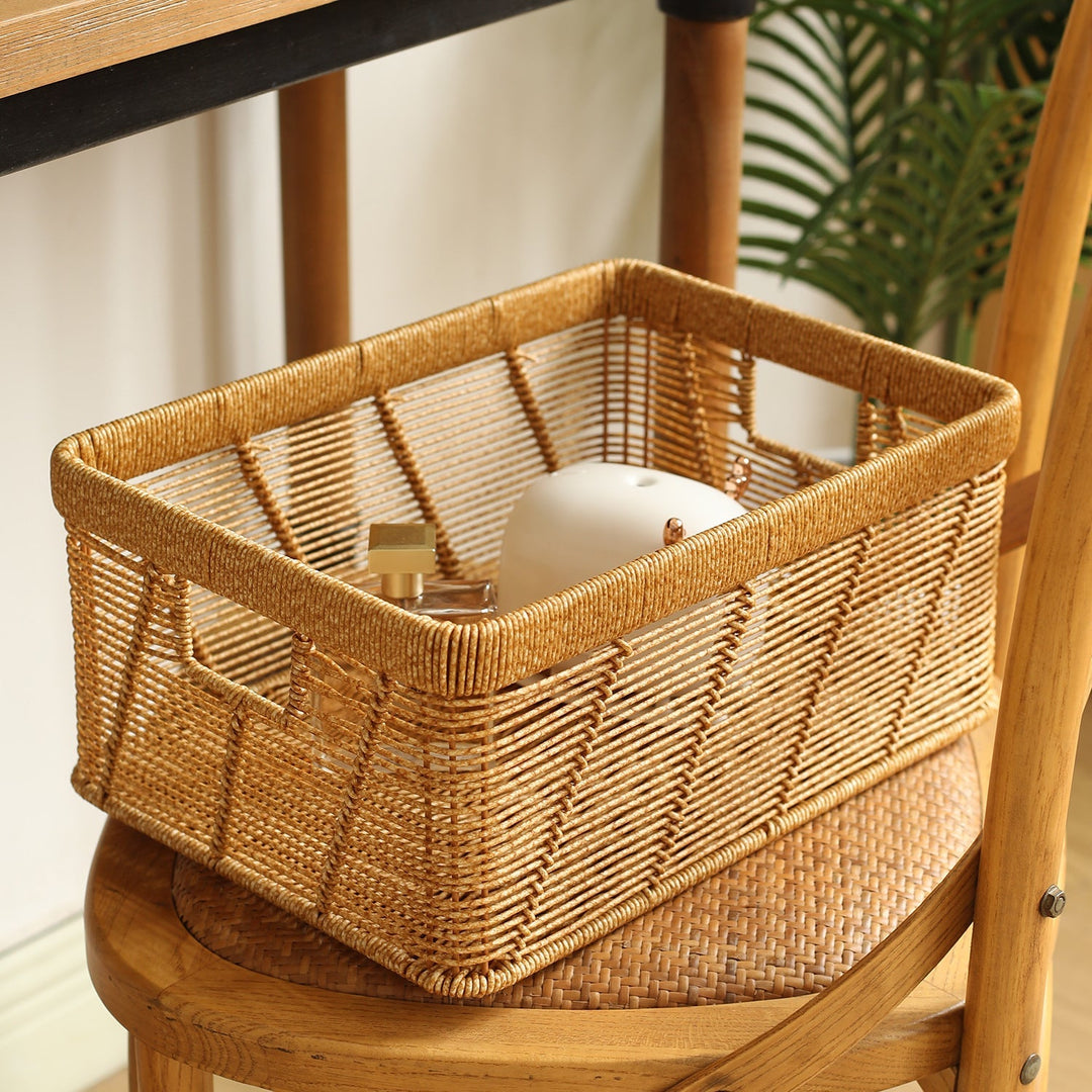 Decorative Handwoven Storage Basket with Cutout Handles Kalsten