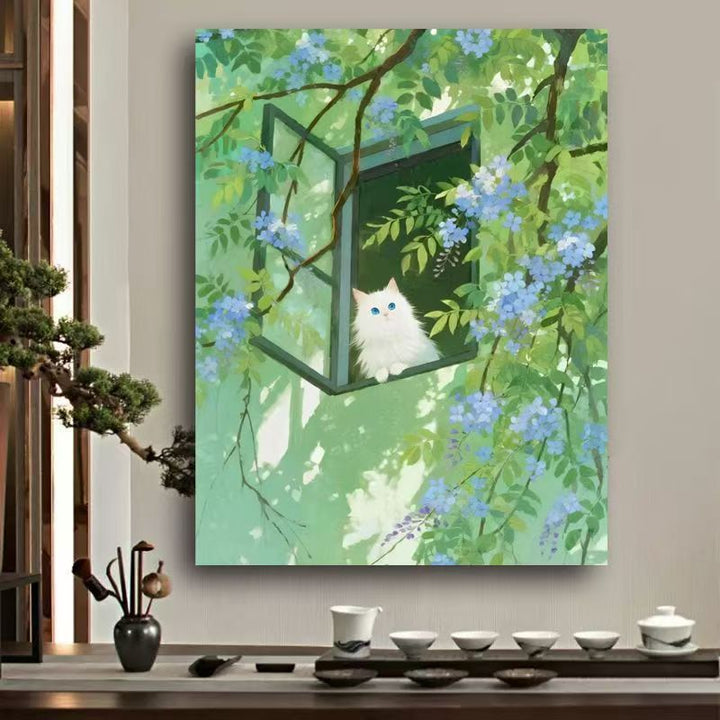 Whimsical Cat Watercolor Wall Art Kalsten