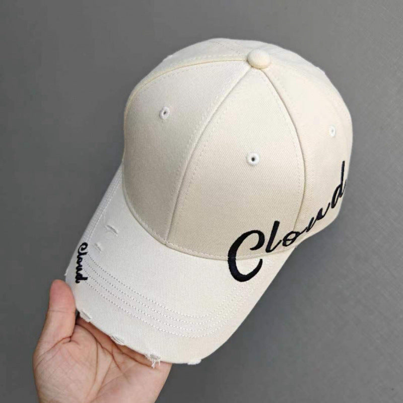 Women's Distressed Cotton Baseball Cap with Scripted Design Kalsten