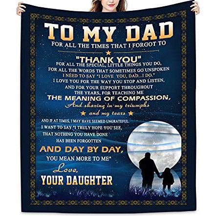 Sentimental Fleece Throw Blanket With Lion And Cub Graphic And Heartfelt Message For Dad