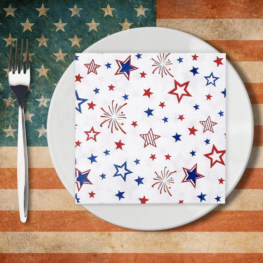 Unisex decorative disposable napkins with star and fireworks design, absorbent and two-ply Kalsten