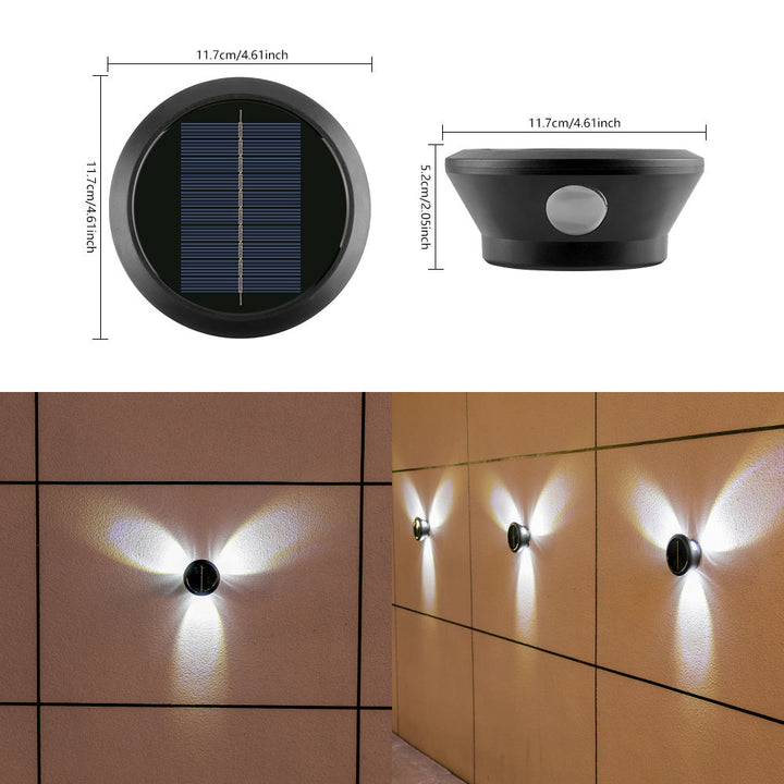 Round Solar Wall Lamp With Quad-Beam LED Decorative Outdoor Sconce And Weatherproof Housing Kalsten