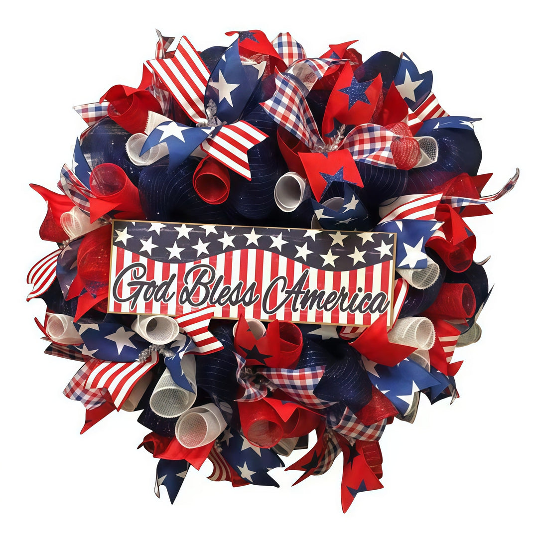 Independence Day patriotic front door wreath with Eagle Statue of Liberty and Liberty Bell accents Kalsten