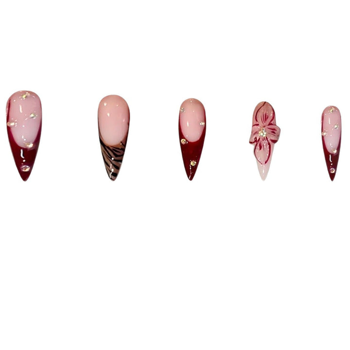 Artistic Floral Stiletto Press-On Nail Art Kalsten