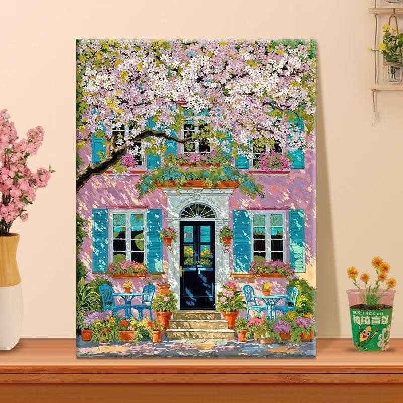 Vibrant Floral Cafe Landscape Canvas Art Kalsten