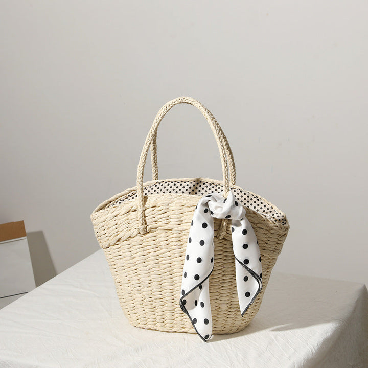 Braided beach bag with dotted inner pocket Kalsten