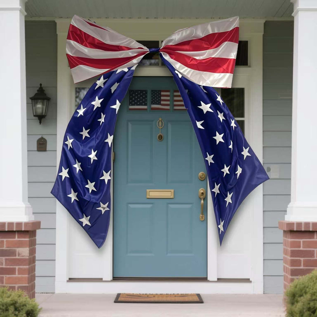 Unisex nan extra large decorative bow with long flag tail, integrated hanging loop, and weatherproof polyester Kalsten