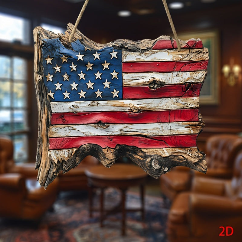 Unisex rustic wooden wall decoration in USA flag design made from handcrafted driftwood Kalsten