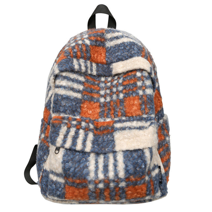 Cozy Fleece Checkered School Backpack Kalsten