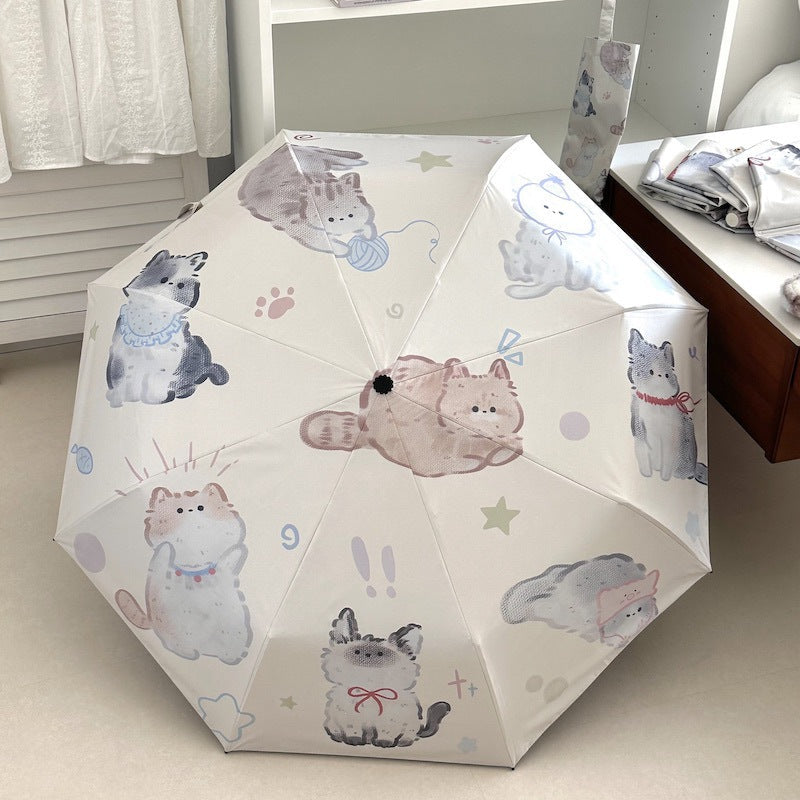 Women's Foldable Umbrella with Charming Cat Pattern Kalsten