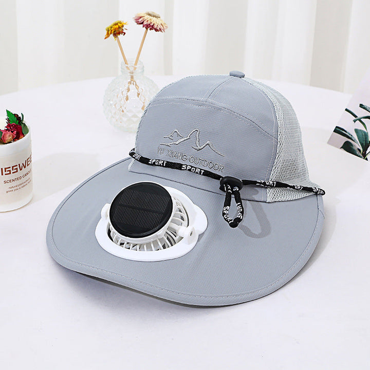 Ventilated outdoor sun hat with integrated solar fan detachable solar panel breathable mesh and adjustable chin strap Kalsten