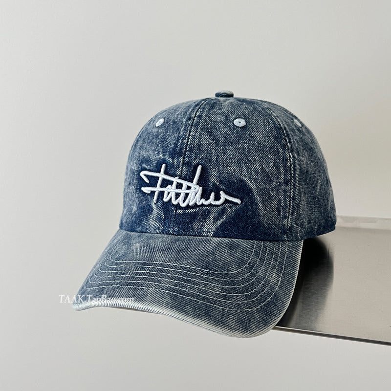 Women's Distressed Denim Embroidered Baseball Cap Kalsten