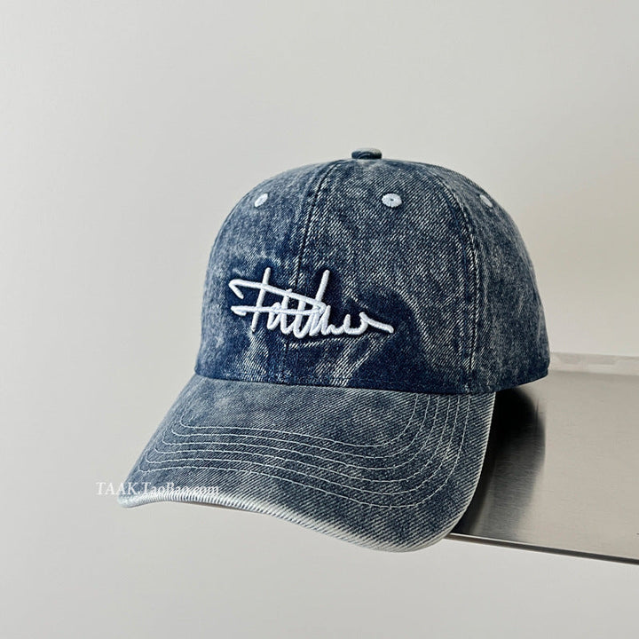 Women's Distressed Denim Embroidered Baseball Cap Kalsten
