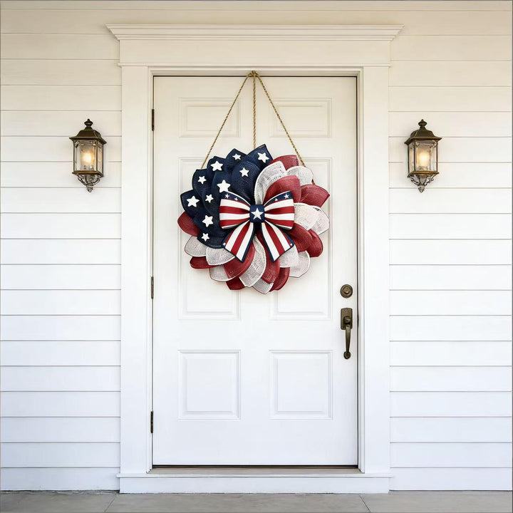 Unisex decorative satin door wreath with star pattern and multi-layered flower look Kalsten