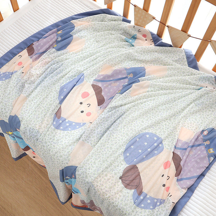 Unisex Nan cozy baby blanket made of cotton muslin with breathable filling and satin edge Kalsten