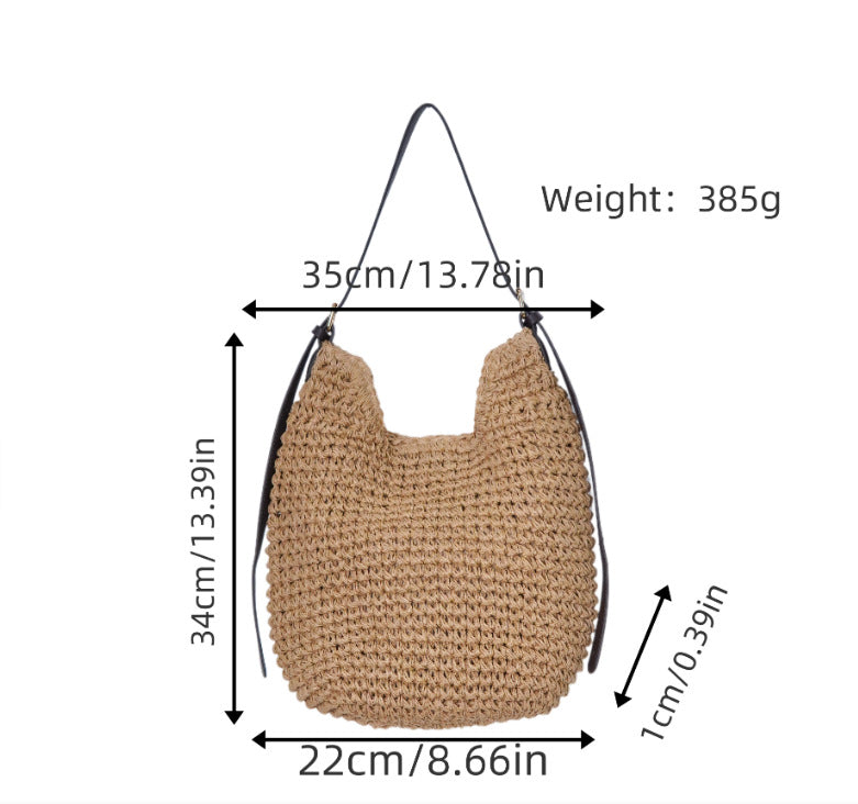 Trendy Shoulder Bag with Natural Weave and Leather Accents Kalsten