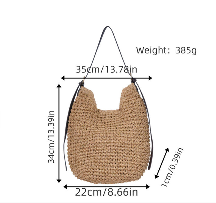 Trendy Shoulder Bag with Natural Weave and Leather Accents Kalsten