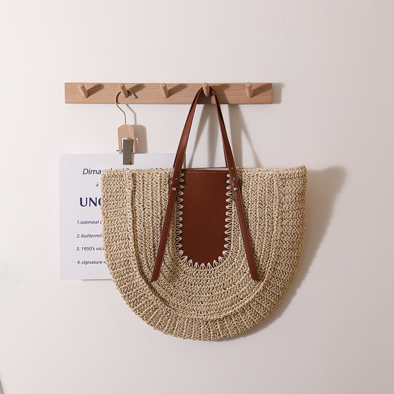 Elegant Handmade Straw Bag with Leather Accents Kalsten