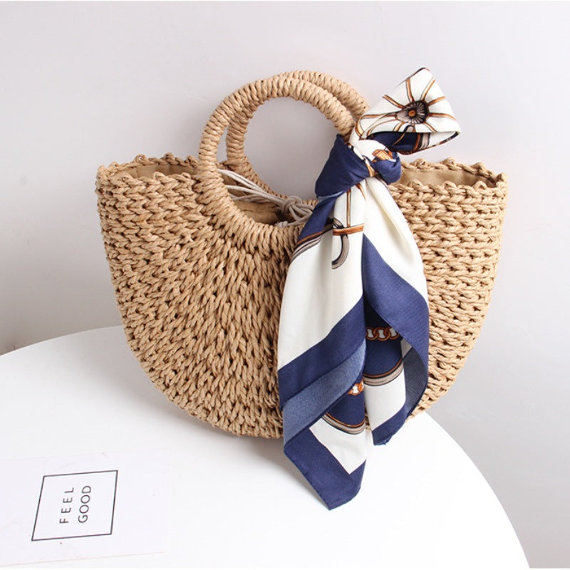 Braided basket bag with elegant silk scarf Kalsten